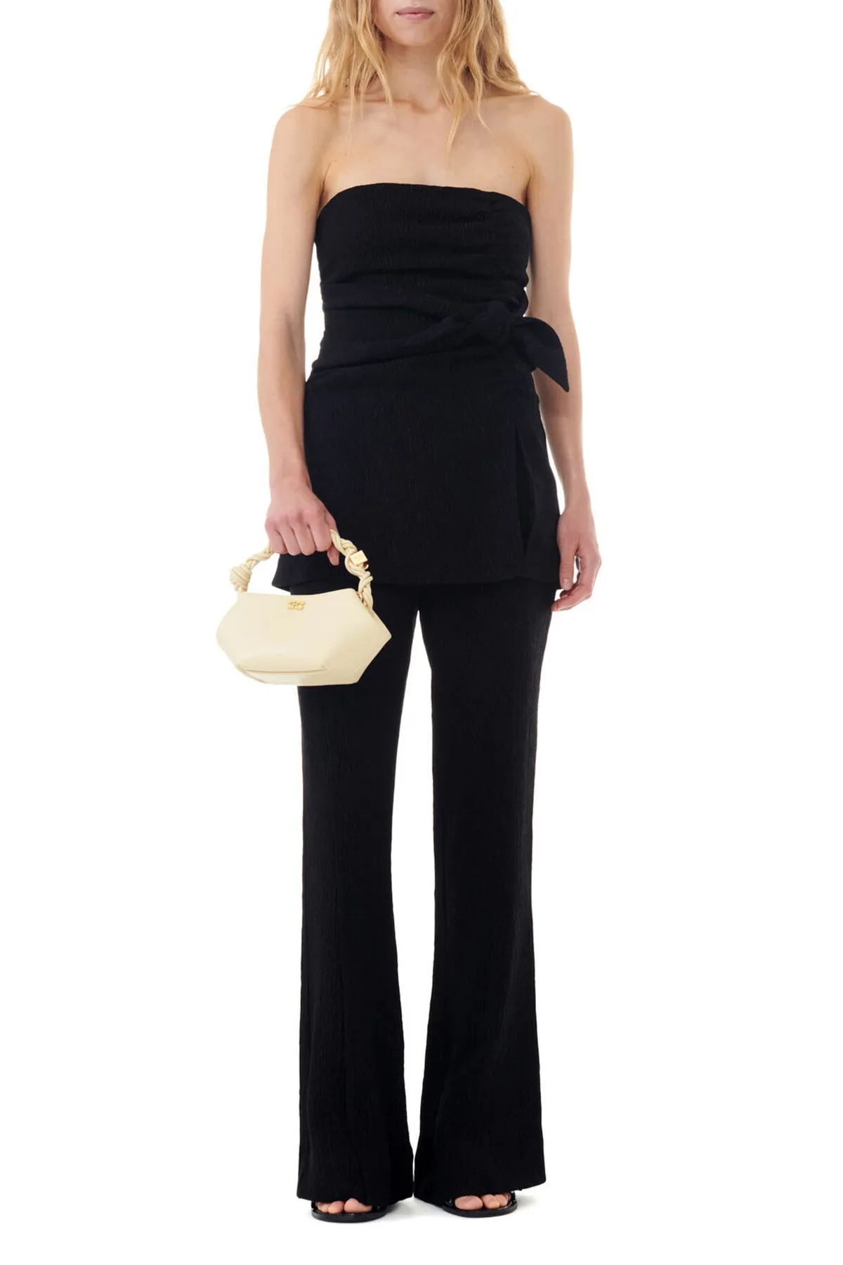 Viscose Stretch Crepe Flared Pants in Black