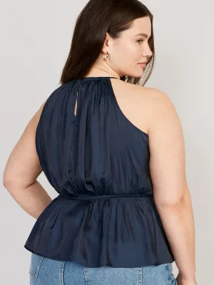 Waist-Defined Halter Satin Blouse for Women
