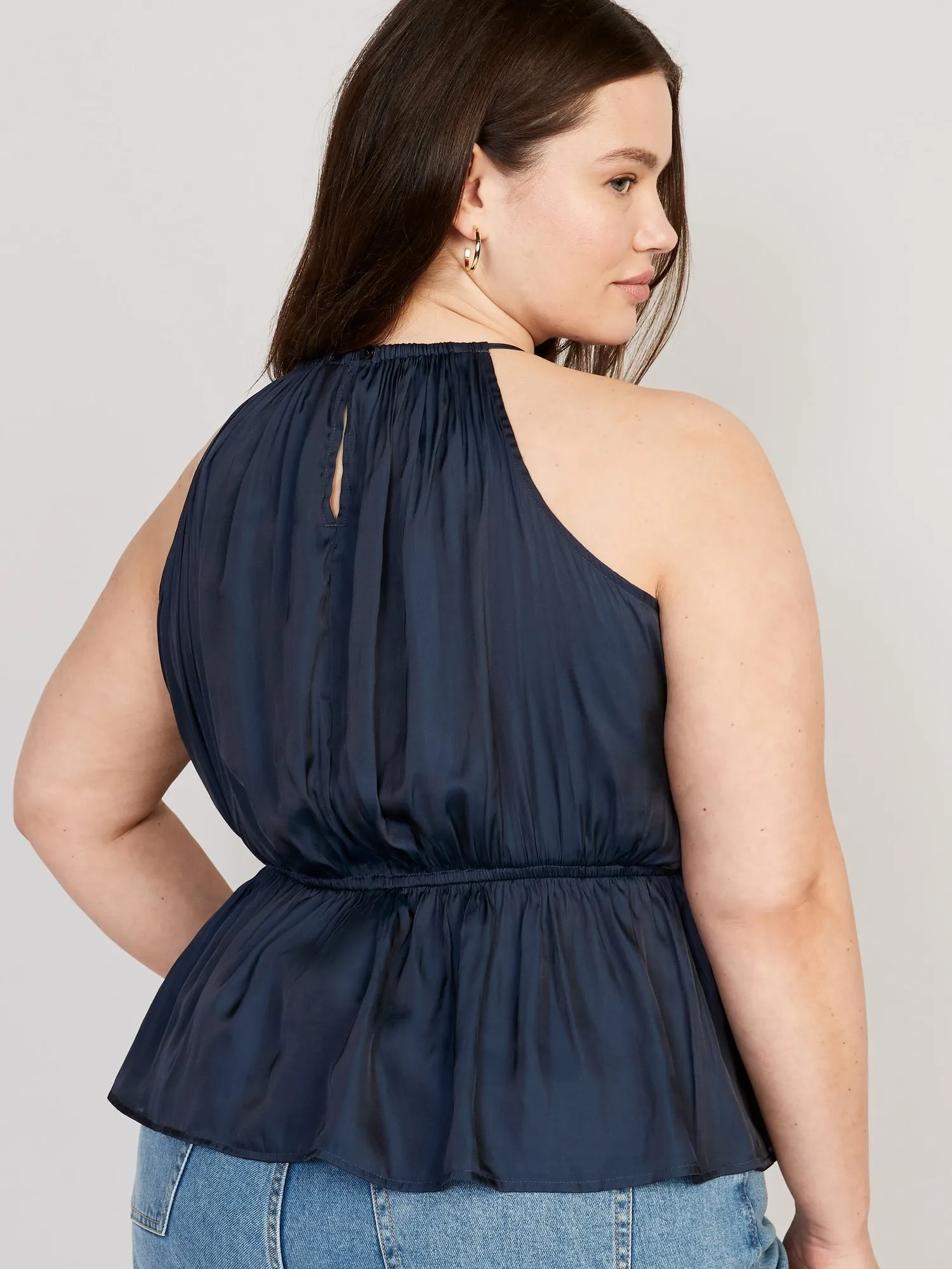 Waist-Defined Halter Satin Blouse for Women