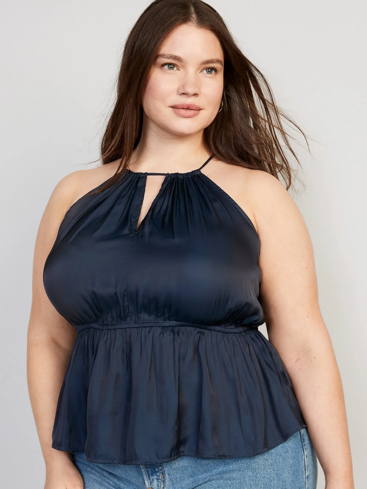 Waist-Defined Halter Satin Blouse for Women