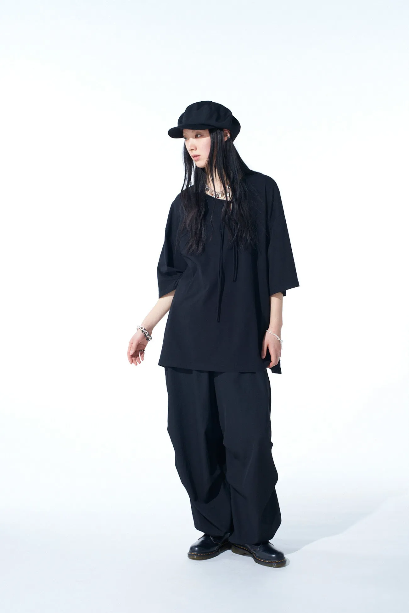 WASHER WOOL GABARDINE KNEE TUCK MILITARY PANTS