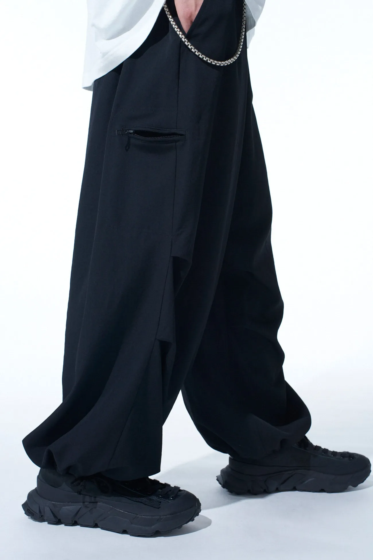 WASHER WOOL GABARDINE KNEE TUCK MILITARY PANTS