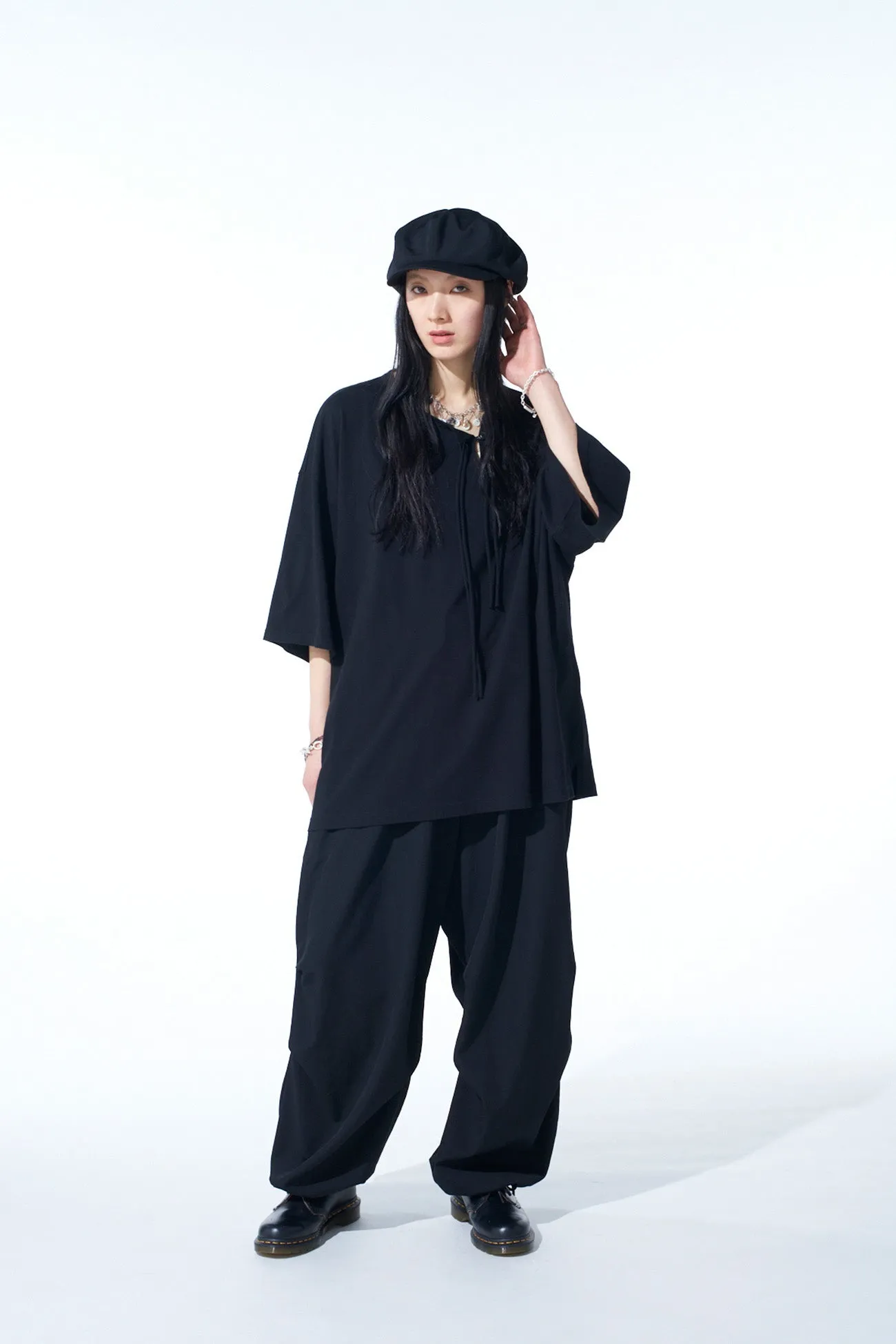 WASHER WOOL GABARDINE KNEE TUCK MILITARY PANTS