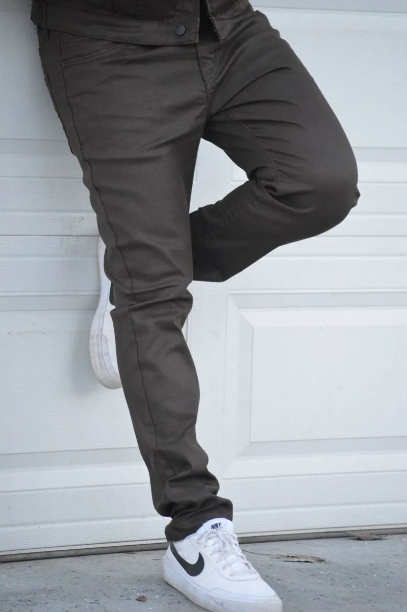 WAX BROWN STRETCH PANTS (DZTR-356)