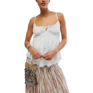 We The Free Womens Scarlett Square Neck Mixed Media Peplum Top