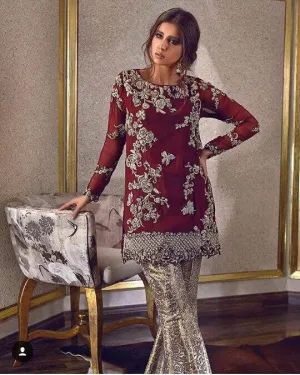 Wedding party dress dull golden dabka and cut work Model#P 150