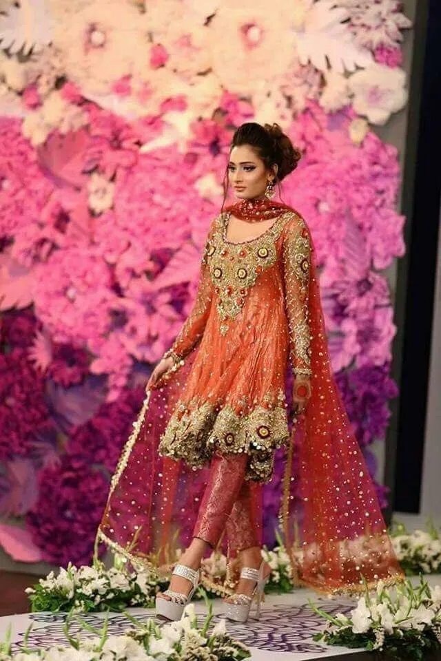 Wedding Party Paplam Frock in Different Colors With Dabka Zari Threads Pearls Sequence & Cut Work Model #P 532