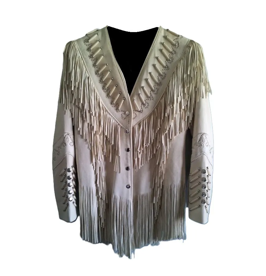 Western Fringe Beige Leather Jacket for Women Cowgirl WFJ215