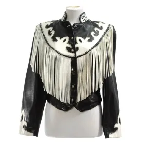 Western Fringe Black Leather Jacket for Women Cowgirl WFJ759