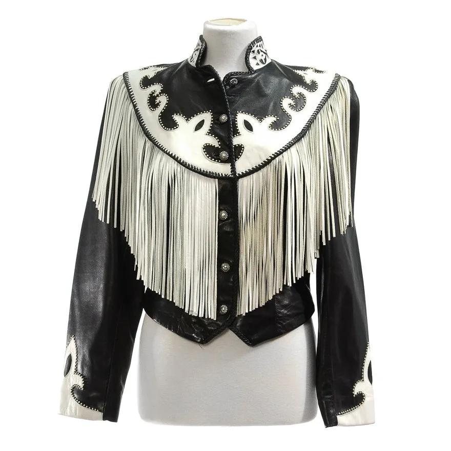 Western Fringe Black Leather Jacket for Women Cowgirl WFJ759
