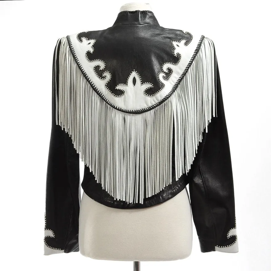 Western Fringe Black Leather Jacket for Women Cowgirl WFJ759