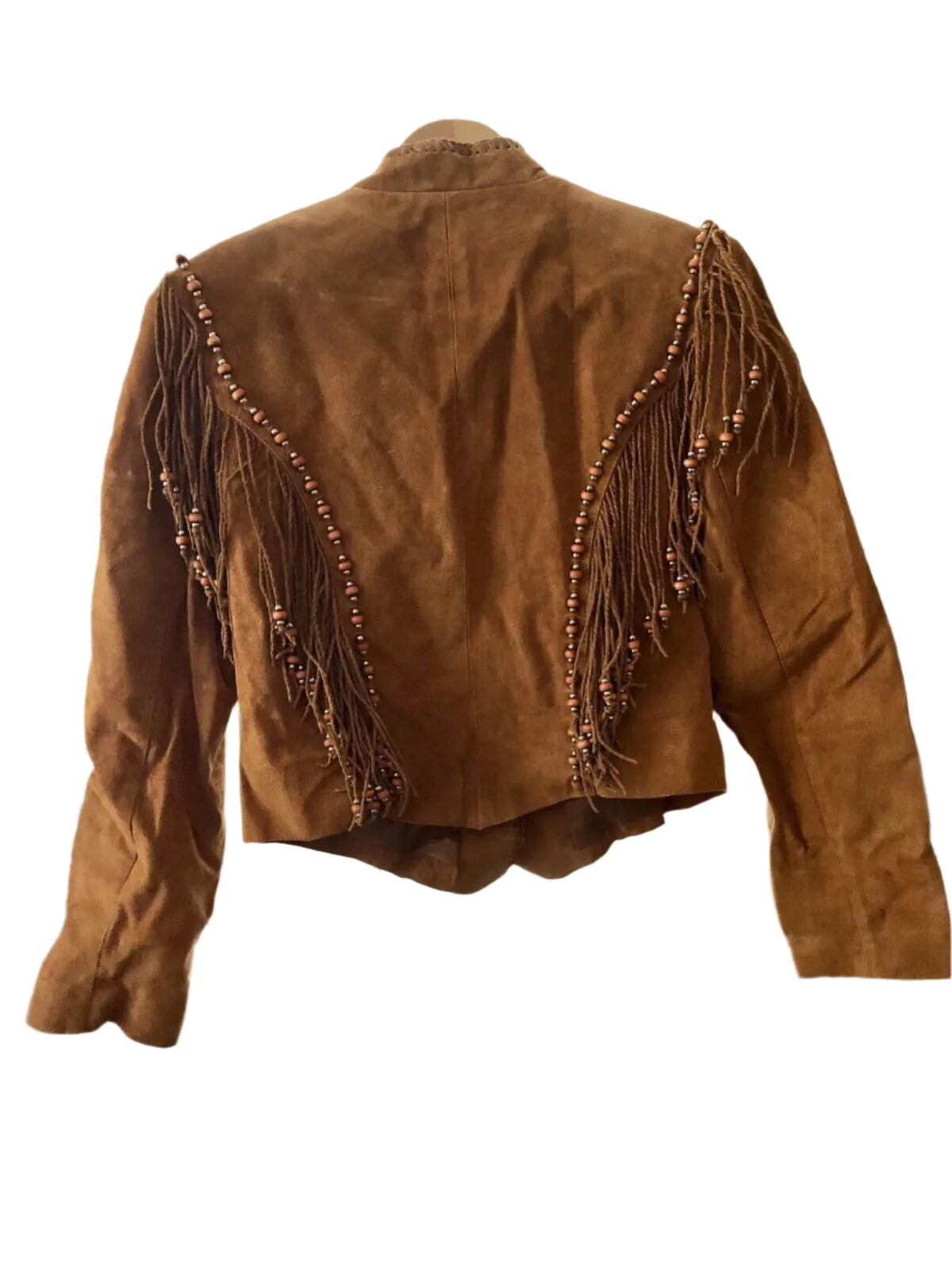 Western Fringe Brown Suede Leather Bone work Jacket for Women WFJ502