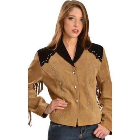 Western Fringe Brown Suede Leather Jacket for Women WFJ549