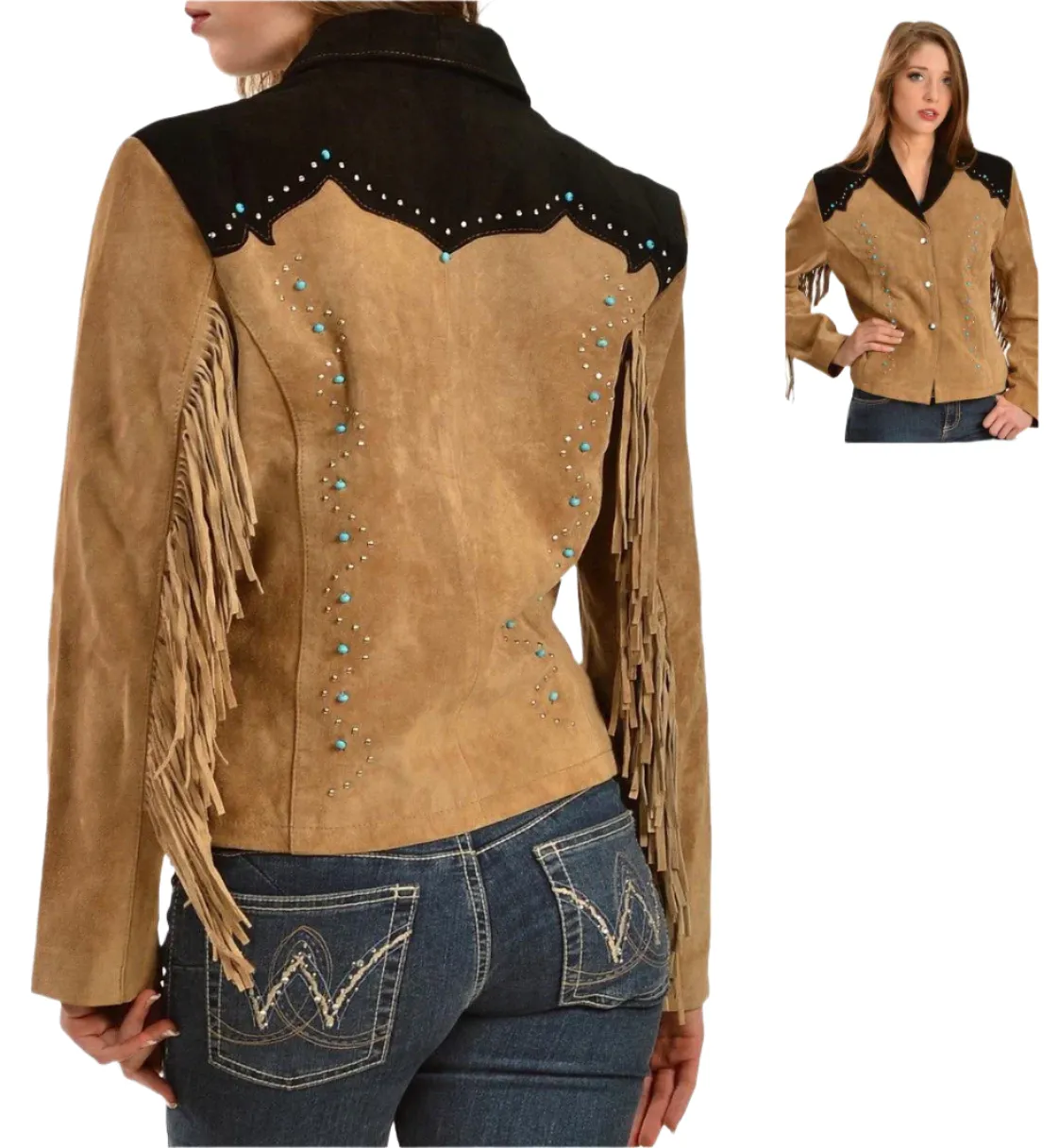 Western Fringe Brown Suede Leather Jacket for Women WFJ549