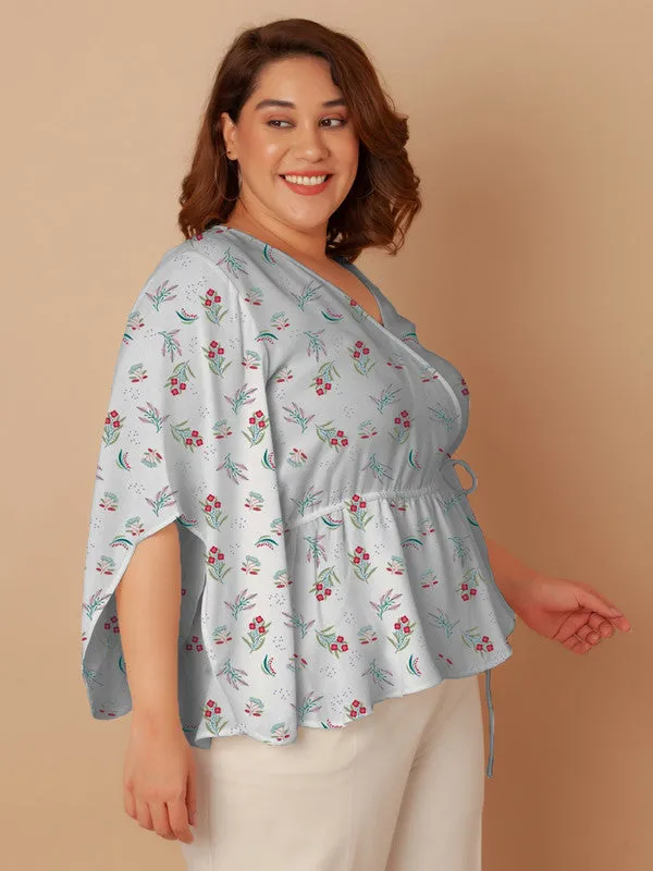 White Floral Print Peplum Top