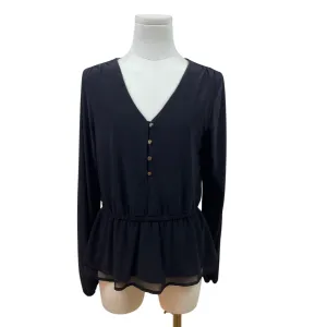 White House Black Market Womens Black Long Sleeve Peplum Blouse Size S