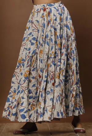 White Kalamkari Cotton Flared Skirt