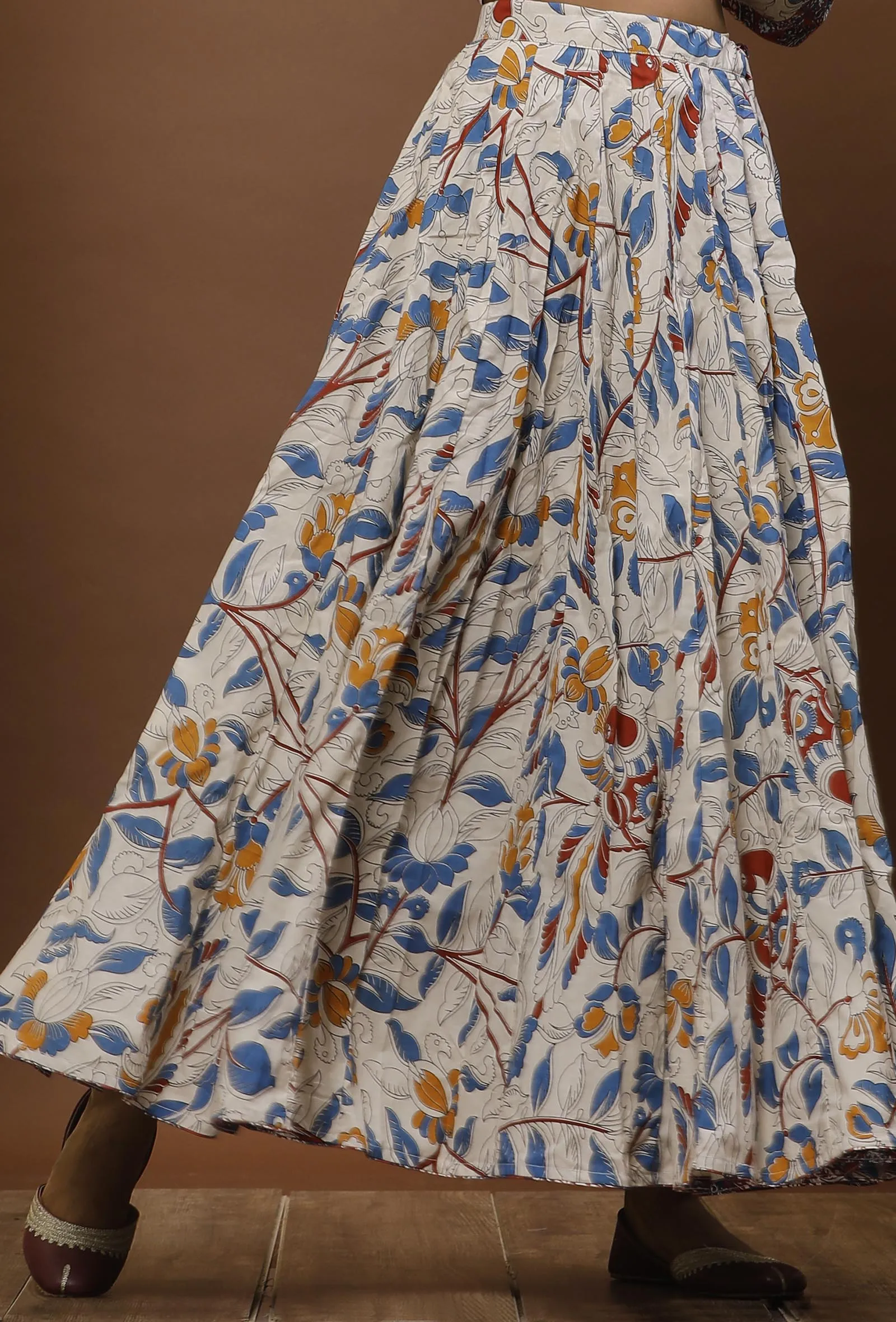 White Kalamkari Cotton Flared Skirt