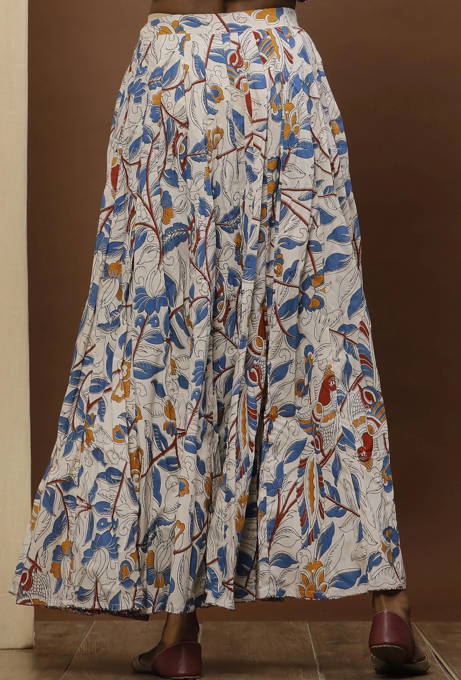 White Kalamkari Cotton Flared Skirt
