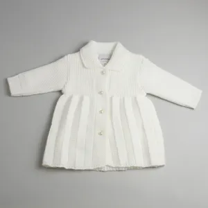 White Knitted Baby Coat - Pearl Buttons