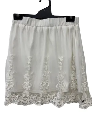 White Mesh Mid Rise Short Skirt with Lace Trim