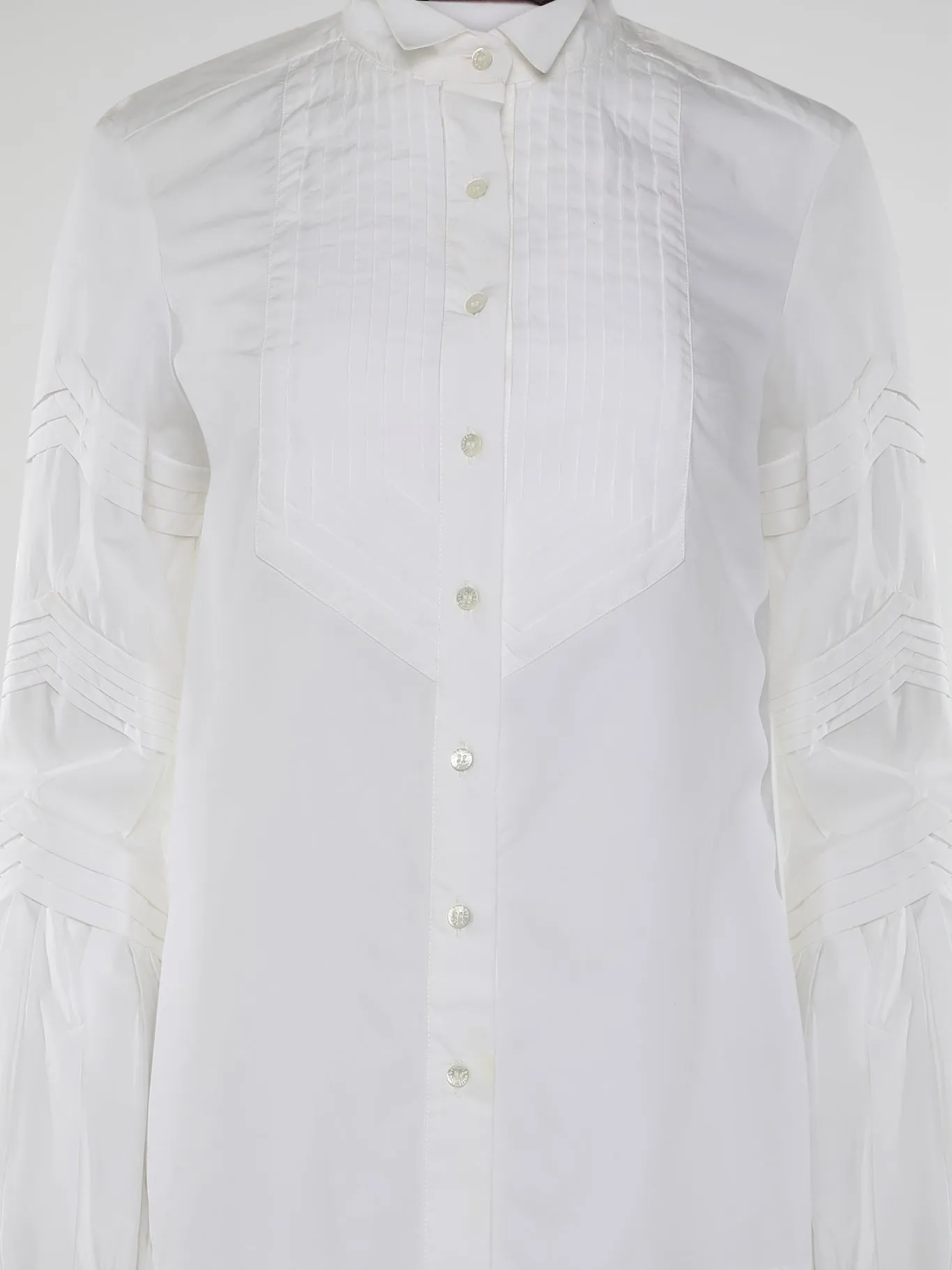 White Pleated Bib Shirt