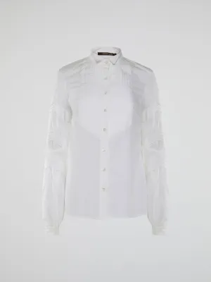 White Pleated Bib Shirt