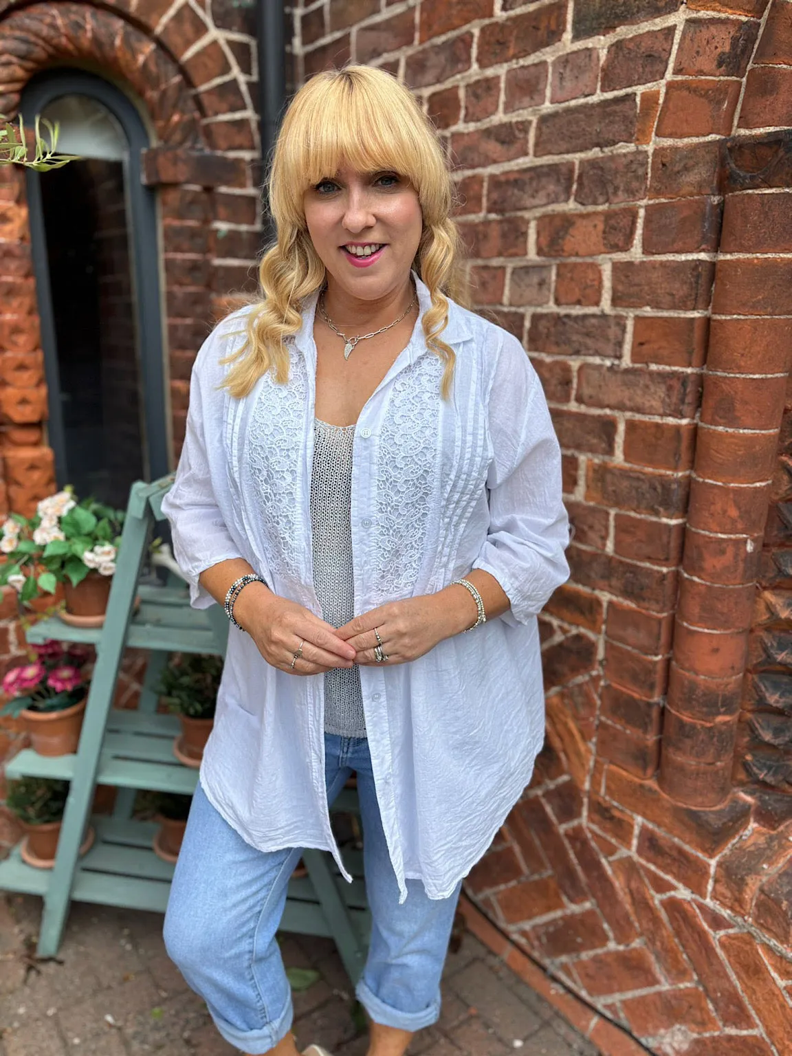 White Pleated Crochet Blouse Sarah