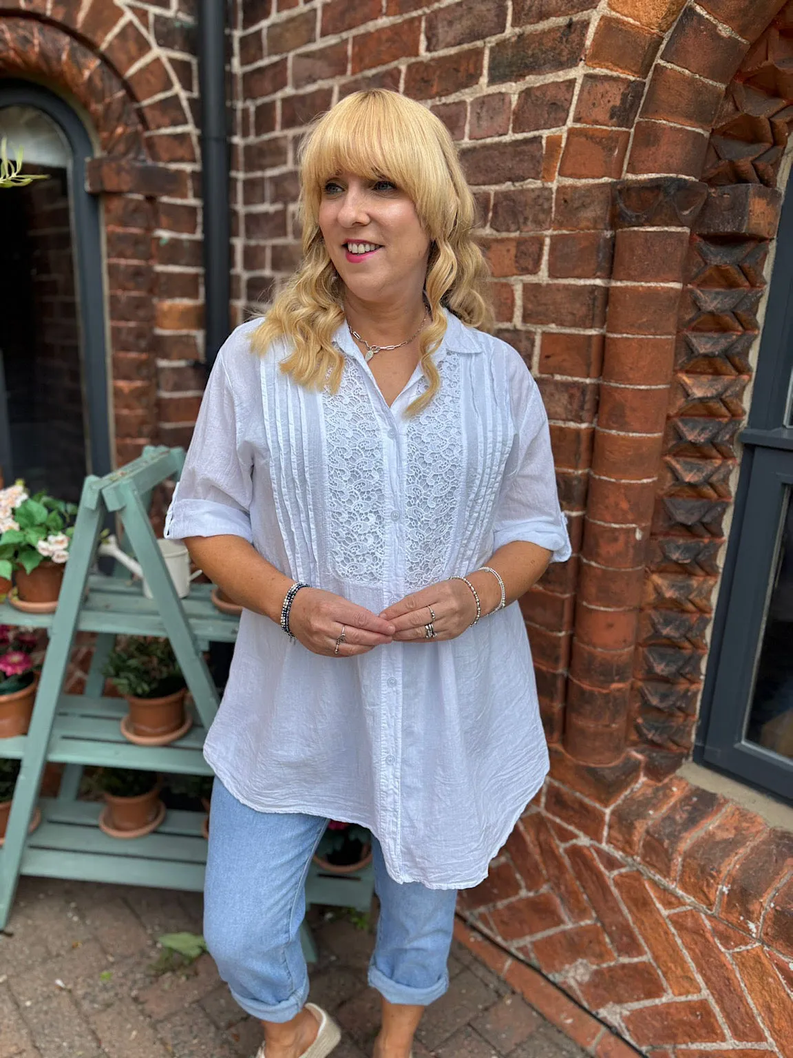 White Pleated Crochet Blouse Sarah