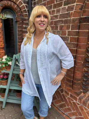 White Pleated Crochet Blouse Sarah