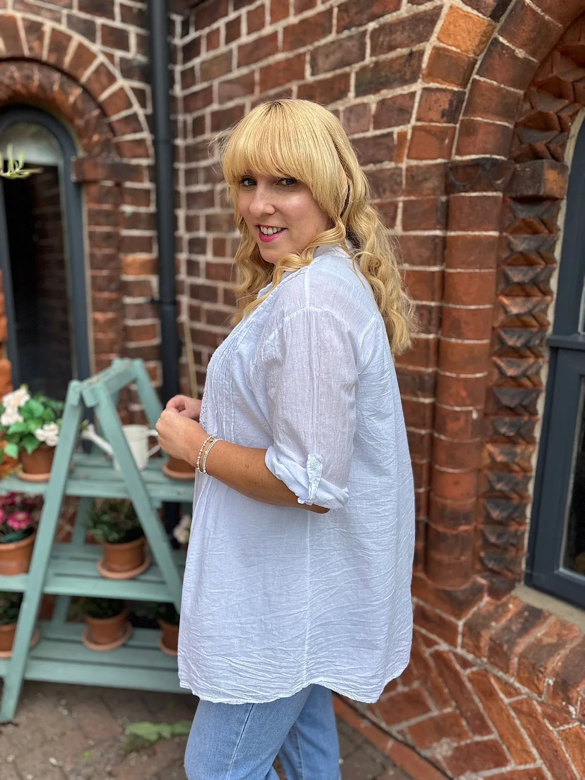 White Pleated Crochet Blouse Sarah