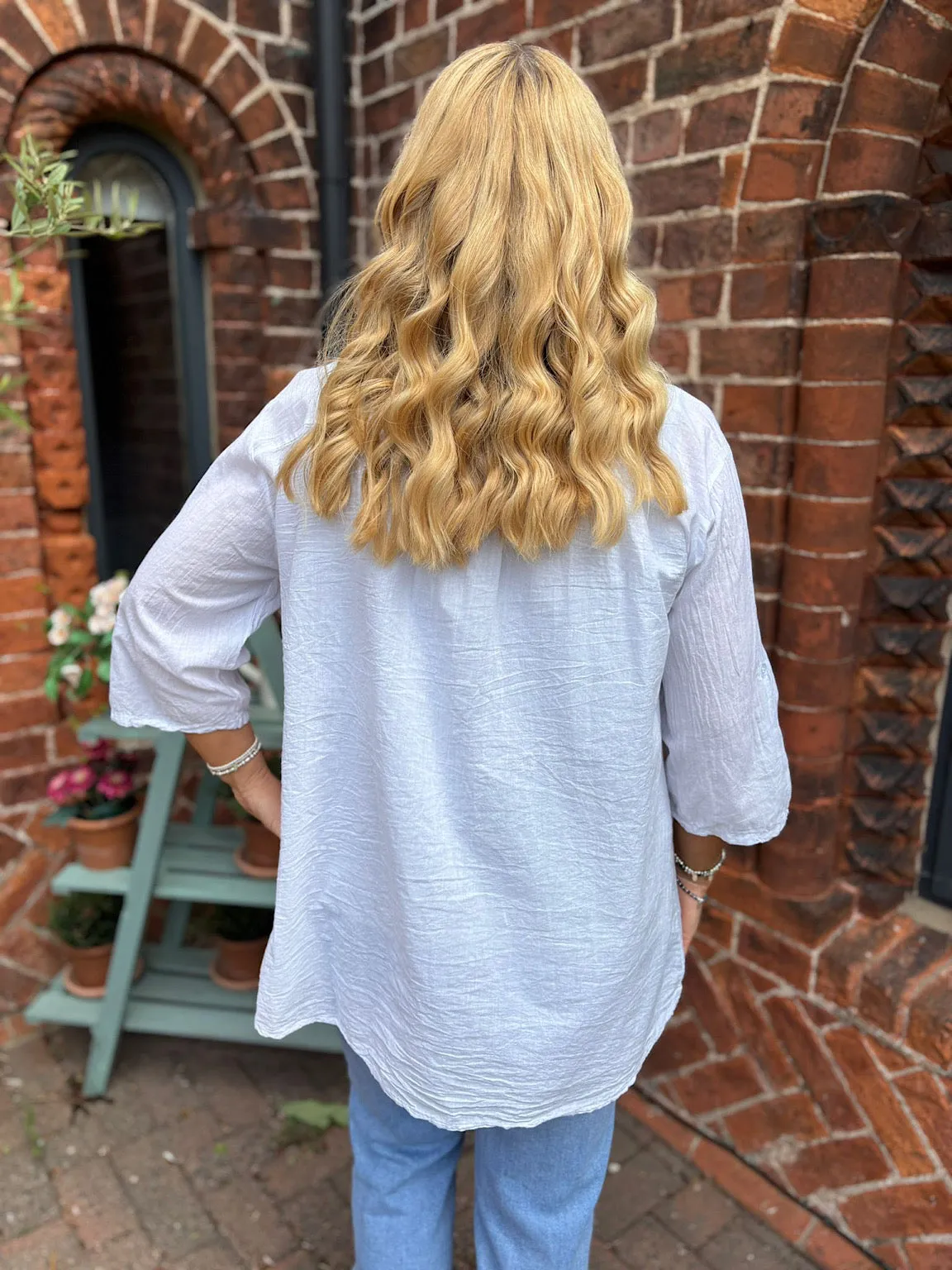 White Pleated Crochet Blouse Sarah