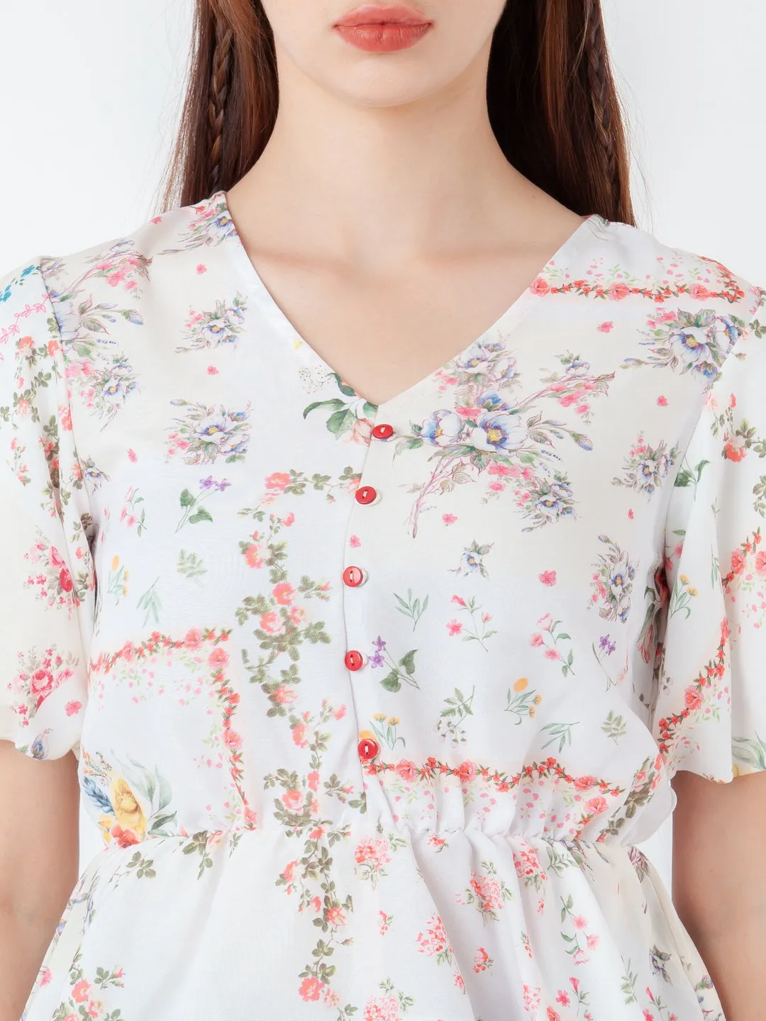 White Printed Peplum Top