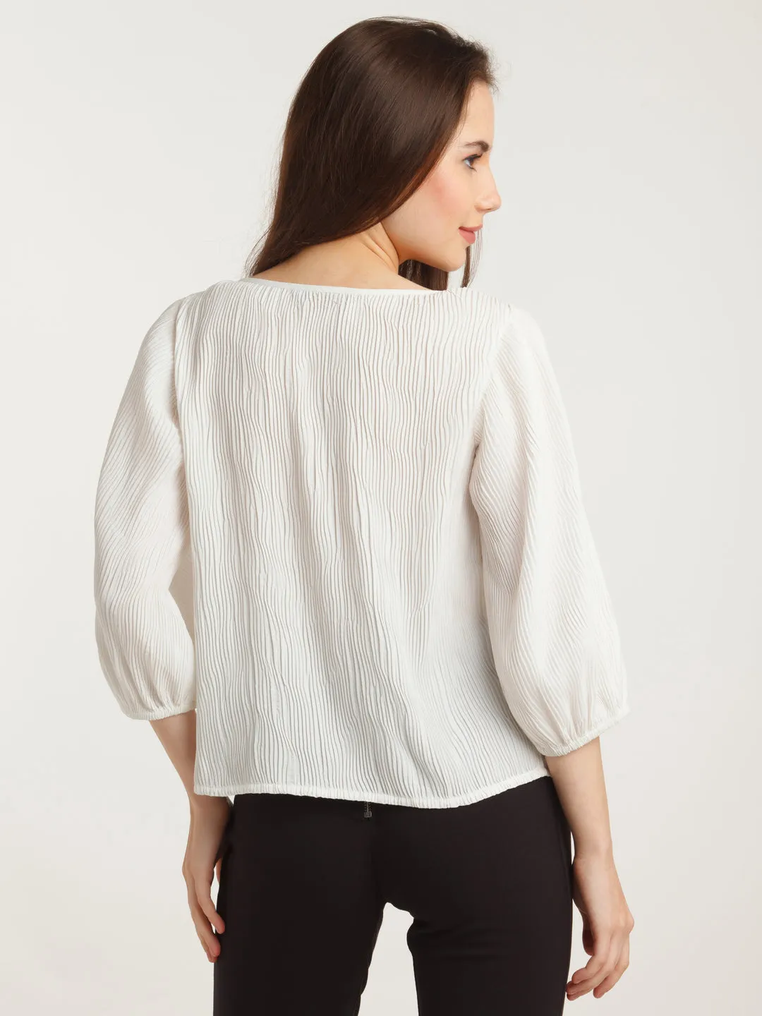 White Solid Pleated Top