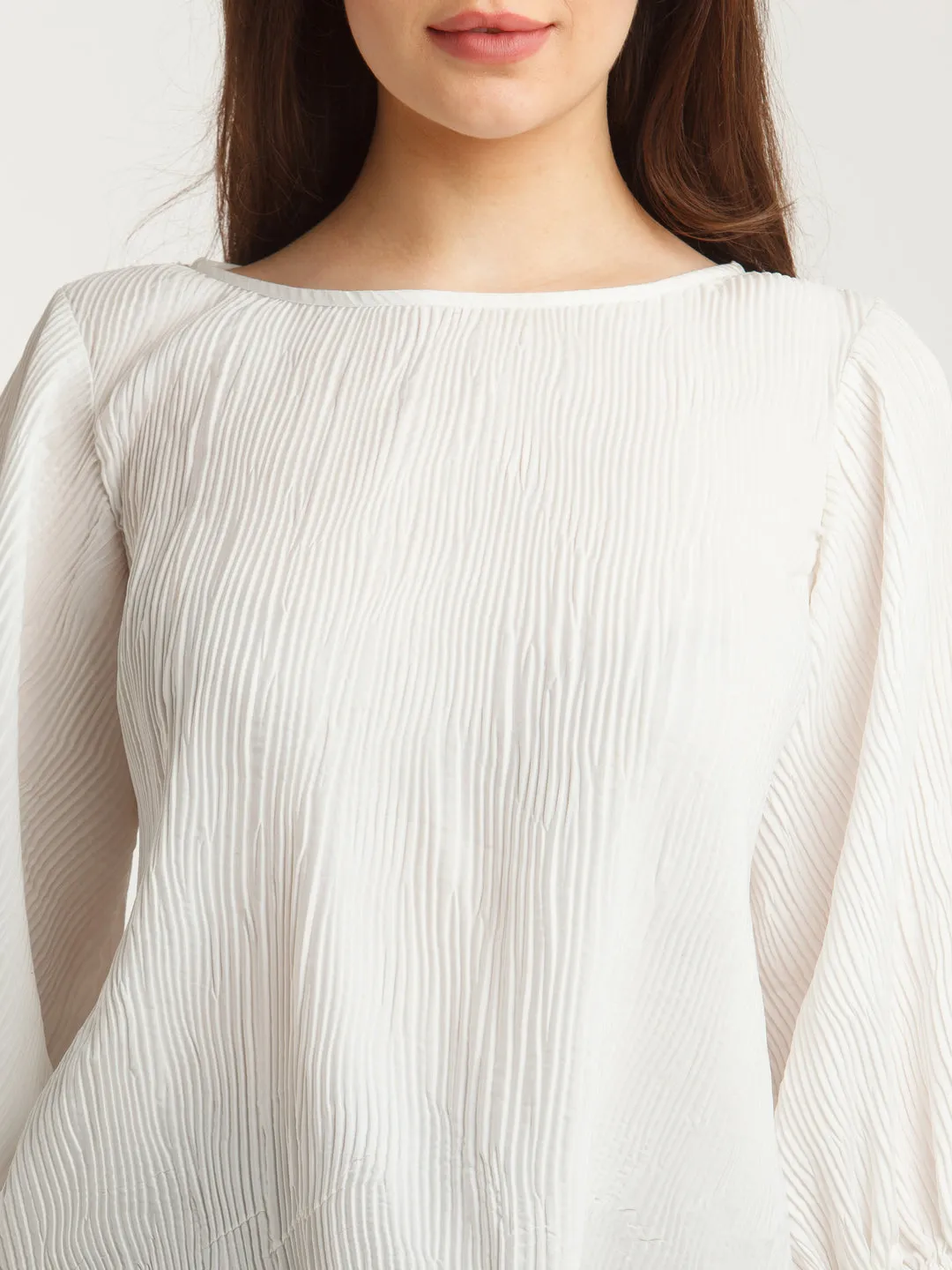 White Solid Pleated Top
