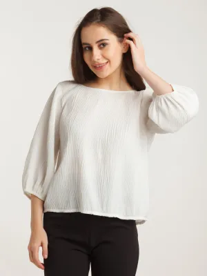 White Solid Pleated Top