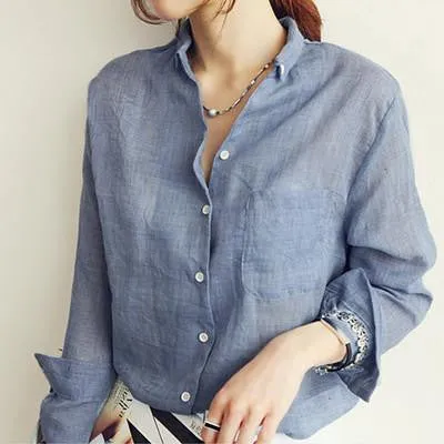 Women Blouses Linen Blouse White Shirt Plus Size Woman Clothes Womens Tops S1774
