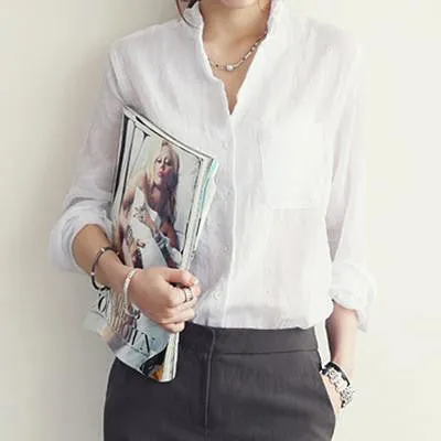 Women Blouses Linen Blouse White Shirt Plus Size Woman Clothes Womens Tops S1774