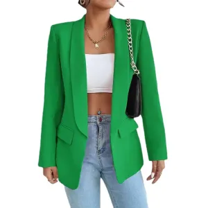 Women Elegant Casual Solid Blazer Vintage Formal Business Chic Suit Jackets Female Outerwear Long Sleeve Open Stitch Slim Coats