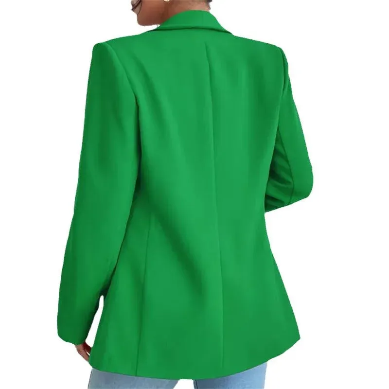 Women Elegant Casual Solid Blazer Vintage Formal Business Chic Suit Jackets Female Outerwear Long Sleeve Open Stitch Slim Coats
