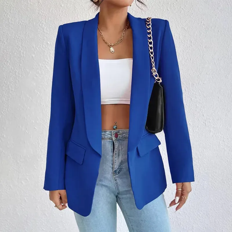 Women Elegant Casual Solid Blazer Vintage Formal Business Chic Suit Jackets Female Outerwear Long Sleeve Open Stitch Slim Coats