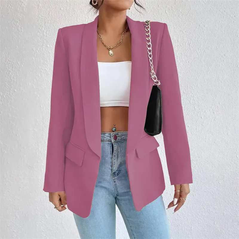 Women Elegant Casual Solid Blazer Vintage Formal Business Chic Suit Jackets Female Outerwear Long Sleeve Open Stitch Slim Coats