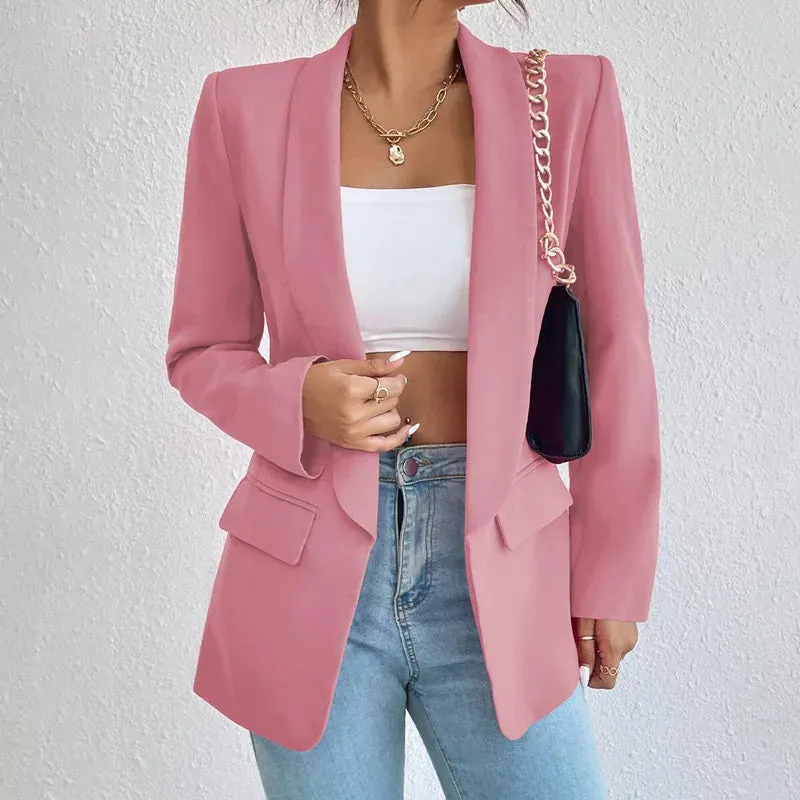 Women Elegant Casual Solid Blazer Vintage Formal Business Chic Suit Jackets Female Outerwear Long Sleeve Open Stitch Slim Coats