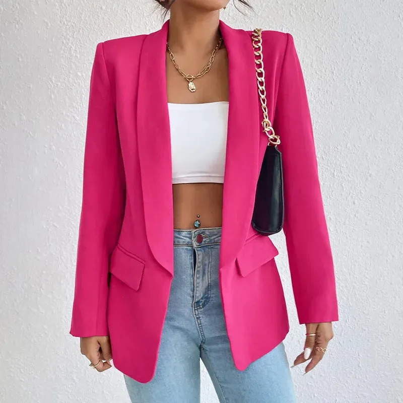 Women Elegant Casual Solid Blazer Vintage Formal Business Chic Suit Jackets Female Outerwear Long Sleeve Open Stitch Slim Coats