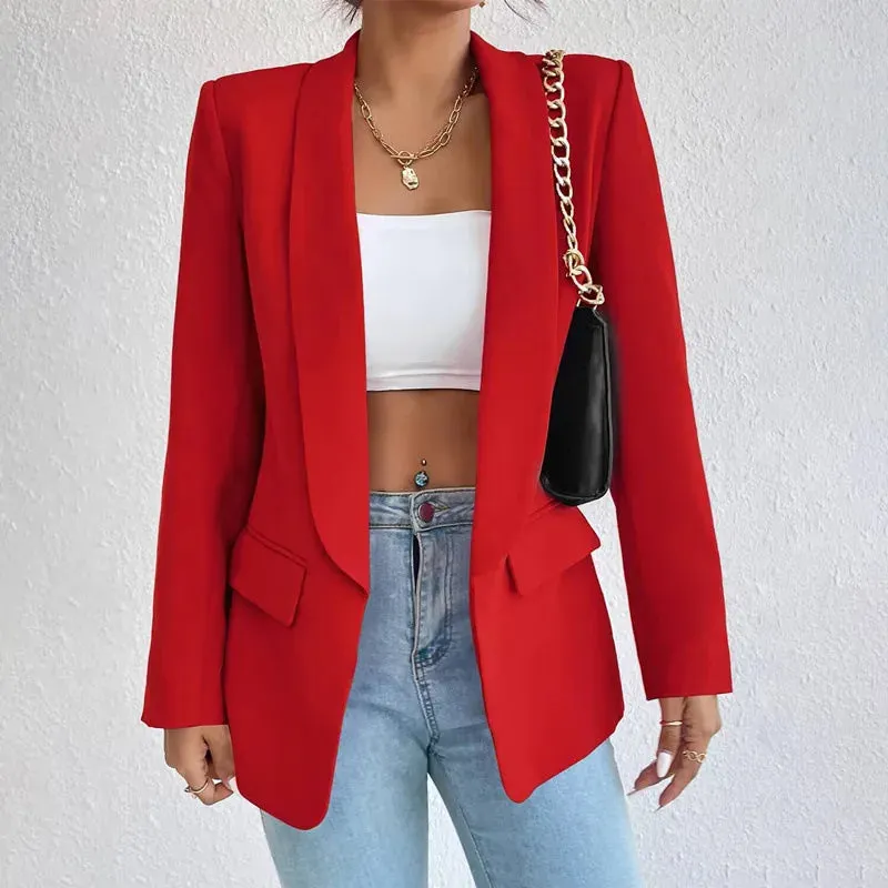 Women Elegant Casual Solid Blazer Vintage Formal Business Chic Suit Jackets Female Outerwear Long Sleeve Open Stitch Slim Coats
