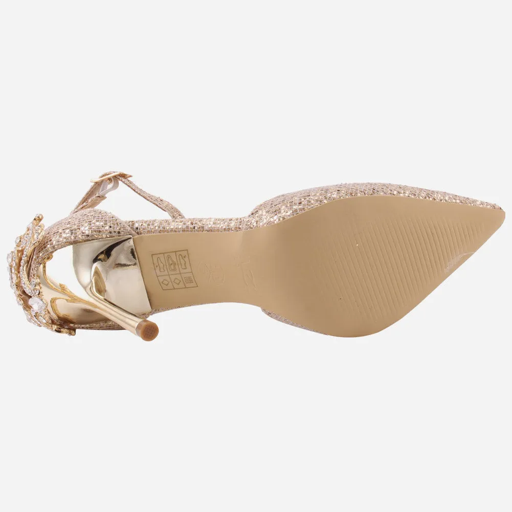 Women "ORIEL" Satin Ankle Strap Decorated Heel Cup Stiletto Heel Sandals