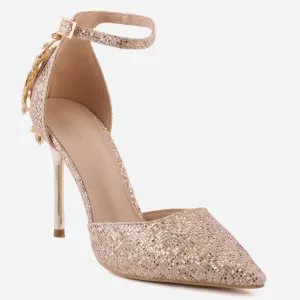 Women "ORIEL" Satin Ankle Strap Decorated Heel Cup Stiletto Heel Sandals