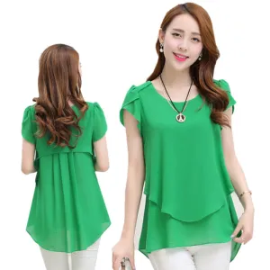 Women Short Sleeve Chiffon Blouse 5XL Plus Size Women Clothing Vintage Female Tops And Blouses