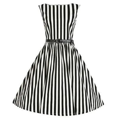 Women White Black Striped Dresses Sleeveless Slim A-Line Dresses Summer Daily Formal Work Dresses