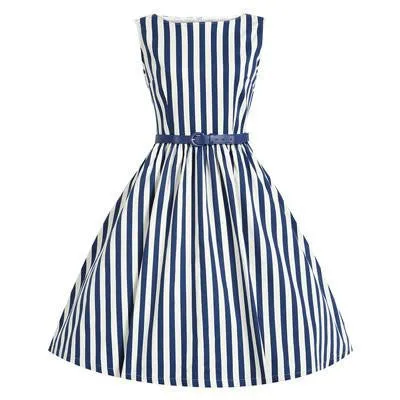 Women White Black Striped Dresses Sleeveless Slim A-Line Dresses Summer Daily Formal Work Dresses